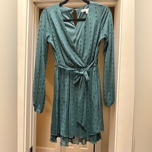 Emerald Green Dot Wrap Dress: Like New